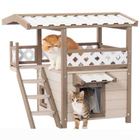 New Style Wood Pet House With Roof Balcony and Bed Shelter (Color: White, tYPE: Pets)